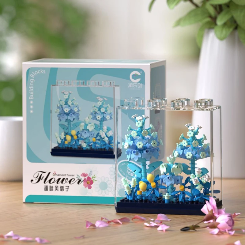 Qimeng Fun Microgranules Rose Eternal Flower Building Block Ornament Assembly Kit هدية للفتيات 7323-26