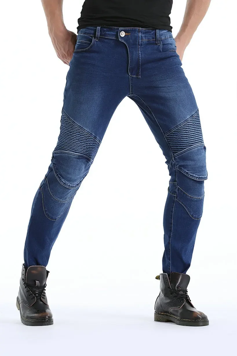 Men All Seasons New Straight Elastic Denim Motorcycle Riding Jeans Anti-fal Level 2 Gears Motorcycle Black Rider Racing Pants
