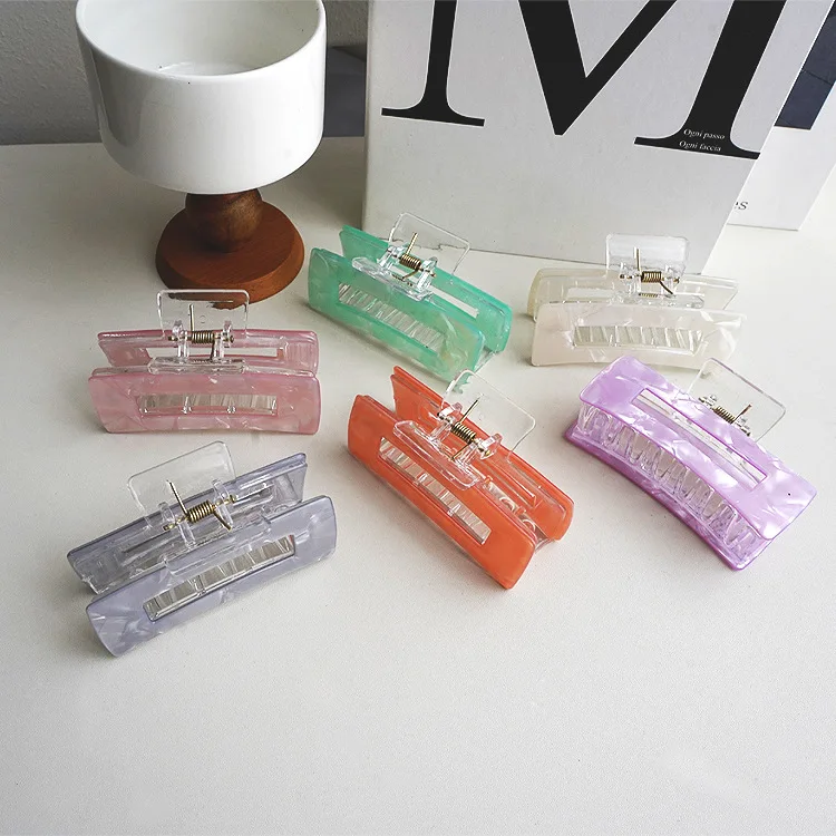 

Openwork Square Hair Clip - Minimalist Acetate Claw with Marble Texture