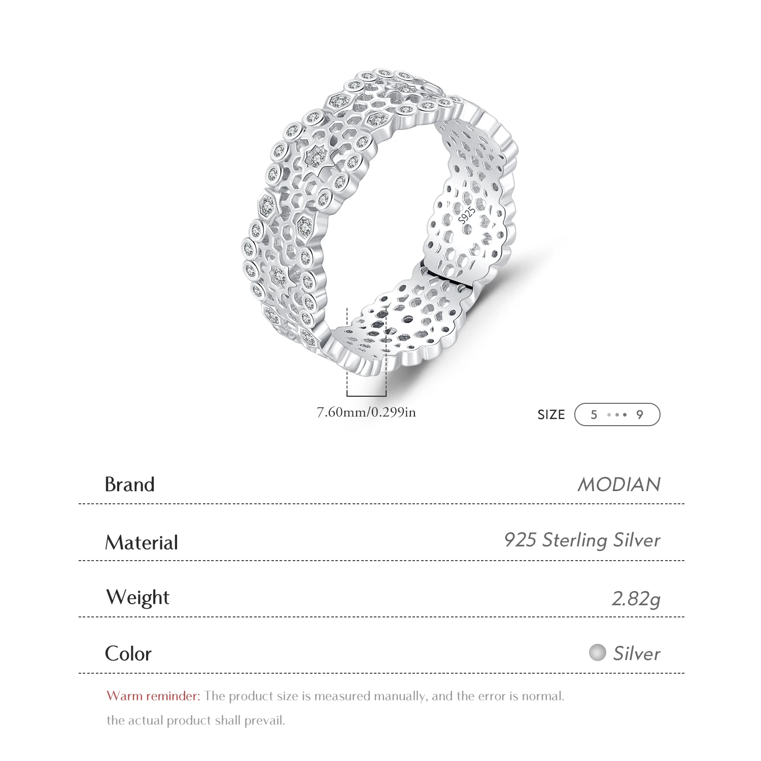 MODIAN 925 Sterling Silver wysokiej klasy nieregularne o strukturze plastra miodu szerokie pierścienie na palce moda pierścionek do układania w stosy dla kobiet Party Fine Jewelry — zdjęcie 4
