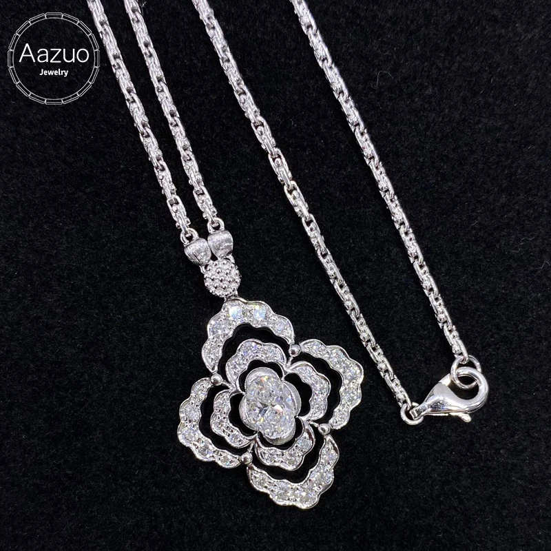 Aazuo Luxury jewerly 18K White Gold Real Diamonds High Quality Flower Shape Necklace Gife For Woman Senior Party Charm Jewelry