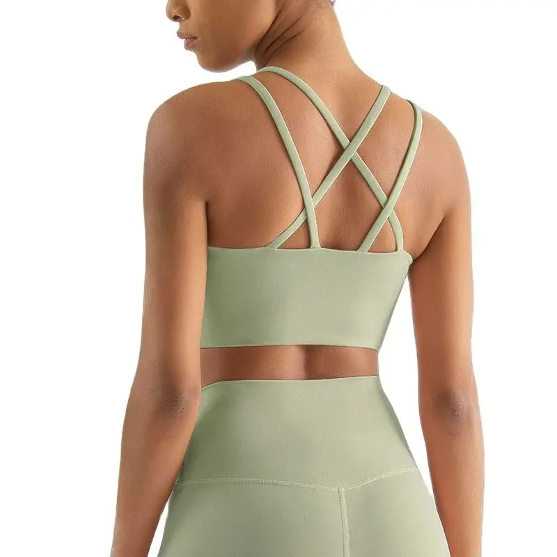 New Push Up Sports Bra Yoga Vest Crop Top Brassiere Nude Sling Double Strap Sports Underwear Female Cross Back Breathable Bras