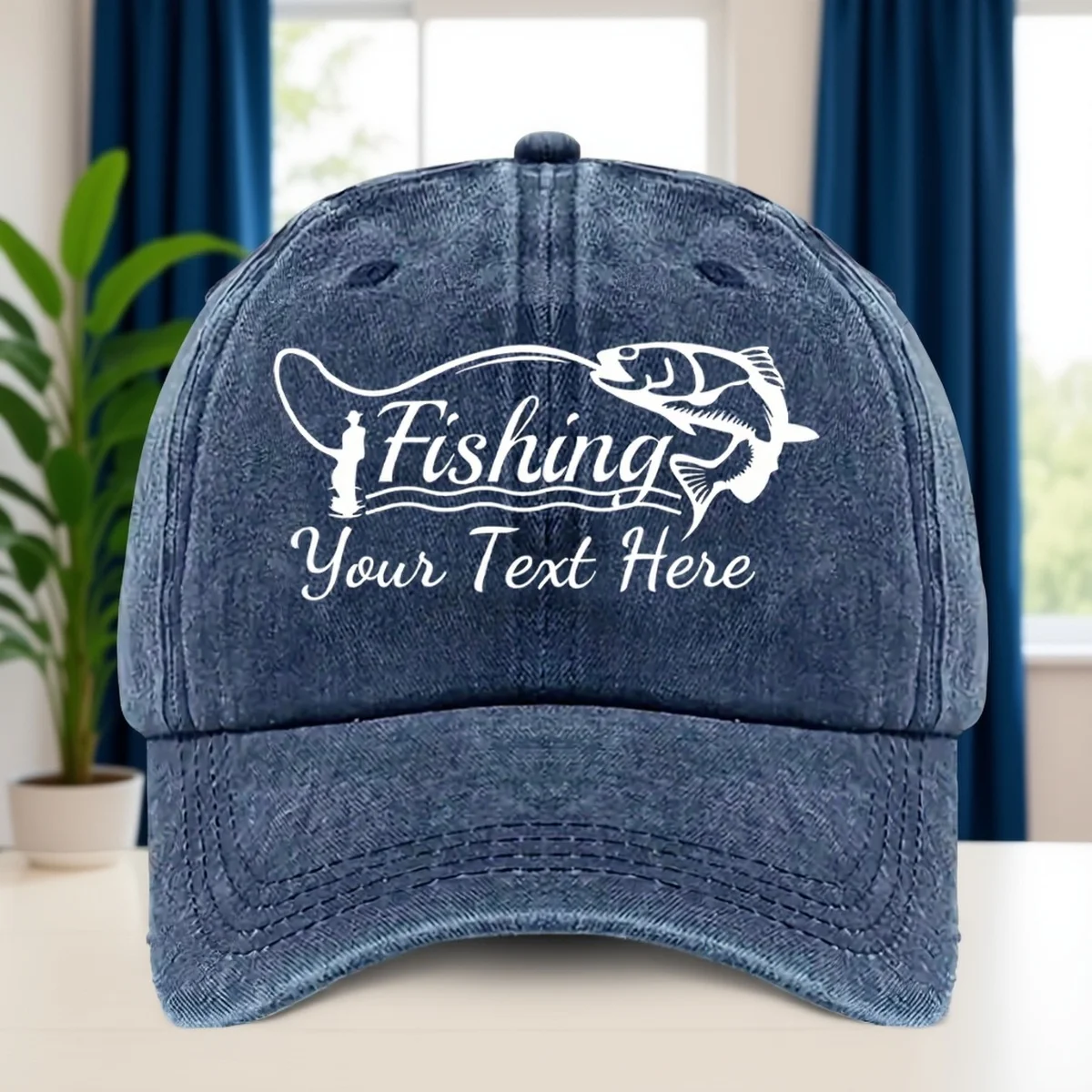

Customizable Fishing Baseball Cap - Personalized Text Under Leap Fish Design, Lightweight Adjustable Hat for Anglers, Fishing Tr