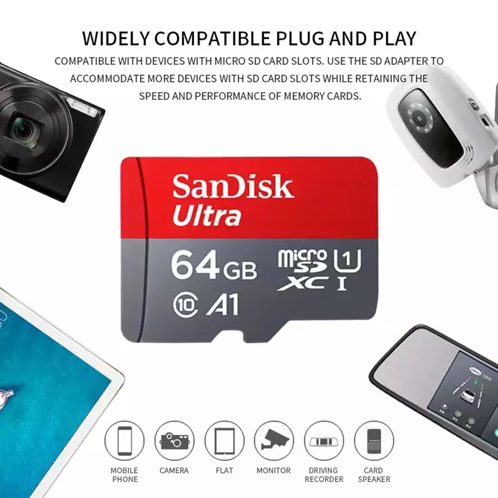 Sandisk Ultra Micro SD Card 32GB 64GB 128GB Micro SD Memory Card 128gb Class 10 TF/SD Card microsd 512gb 256gb for SmartPhone
