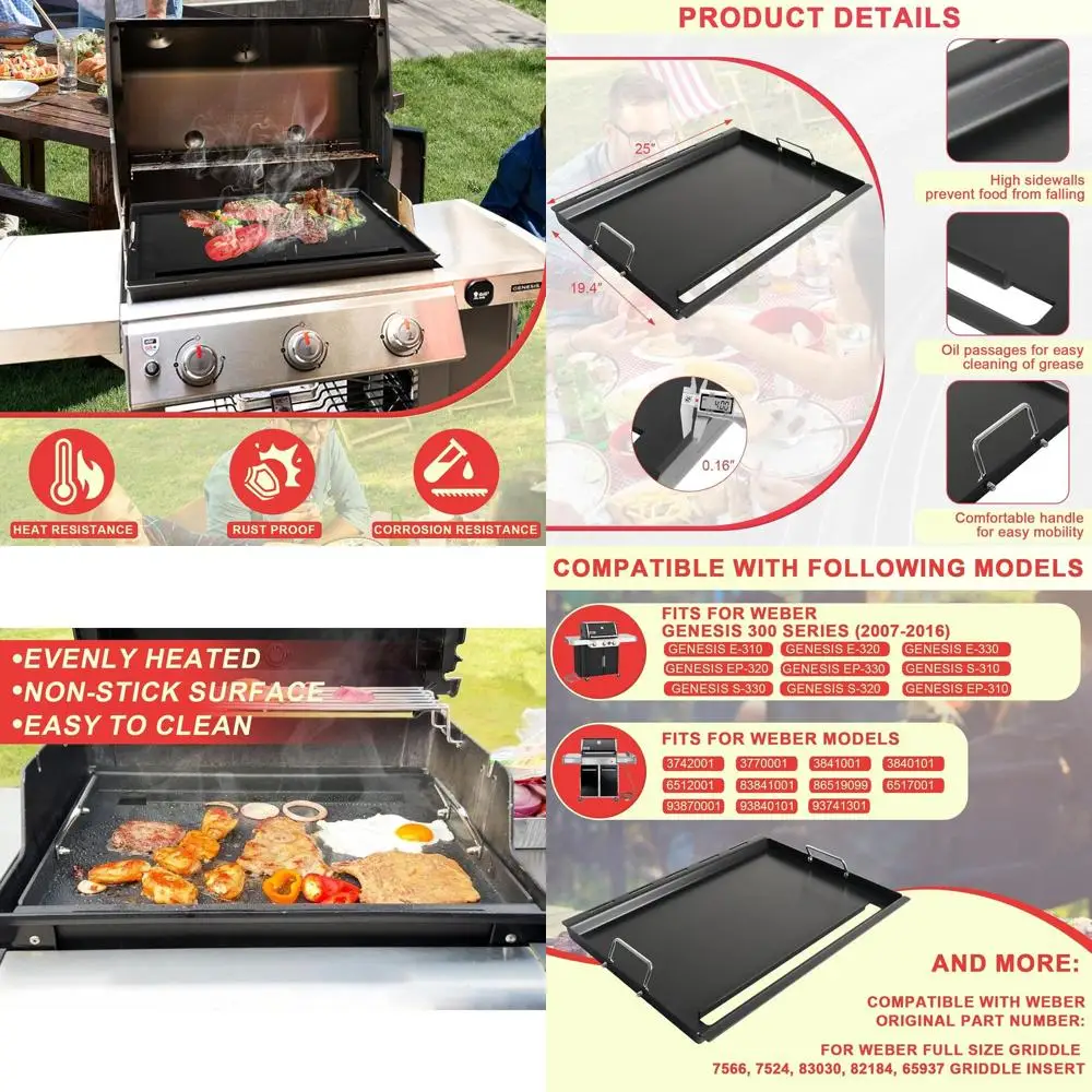 

Full-Size Carbon Steel Griddle Insert for 300 Series Grills, Compatible with Select Models