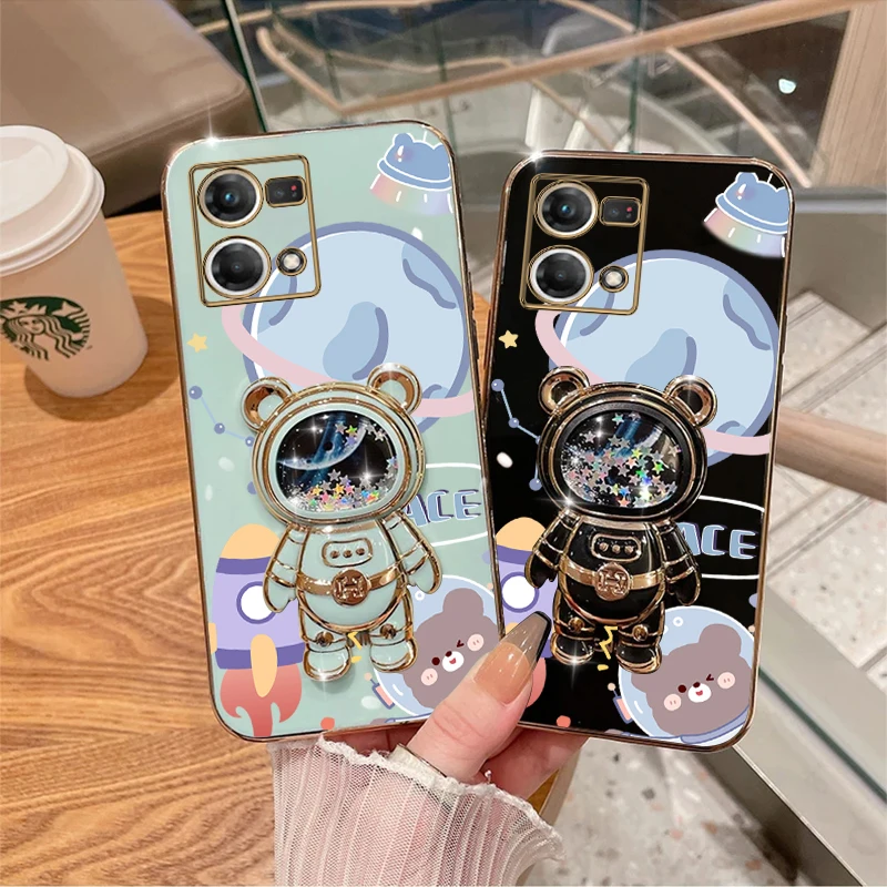 reno 7 9 8 Planet Quicksand Bear phone Holder Case For Oppo Reno 7 8 9 Pro Plus 8T 4G 5G 5F 2 2Z 2F 3 5 Lite 6Z 7SE Stand Cover