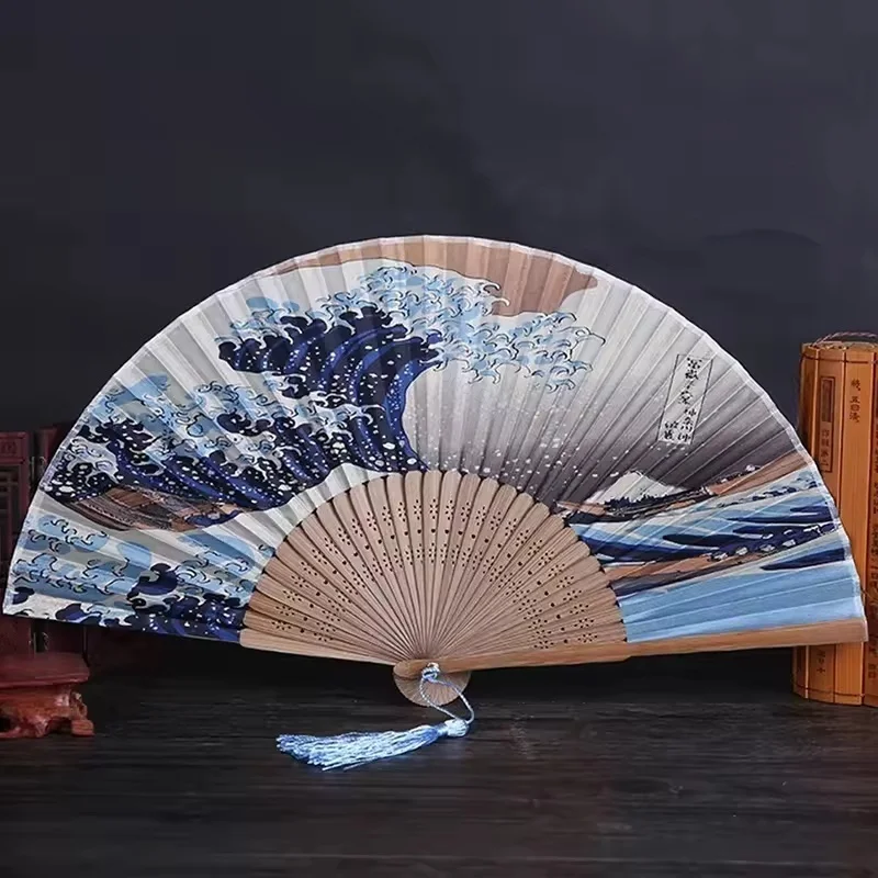 

1pcs Japanese Folding Fan Handmade Decorative Kanagawa Wave Foldable Fan Handheld Vintage Hand Fans For Women Portable Folding