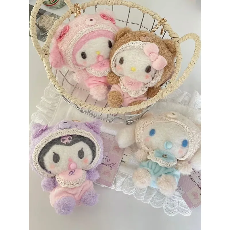 サンリオかわいいモカチェック柄漫画シナモロールメロディーハローキティクロミぬいぐるみペンダント冬チェックキティおもちゃキーホルダーギフト