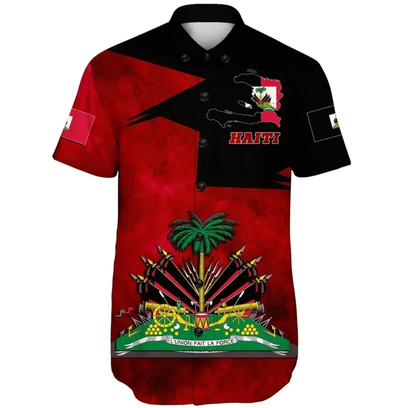 Camisa hawaiana de manga corta para hombre, camisa de gran tamaño con bandera de Haiti 3D, 6XL, ropa de calle, camisetas sueltas, 2024