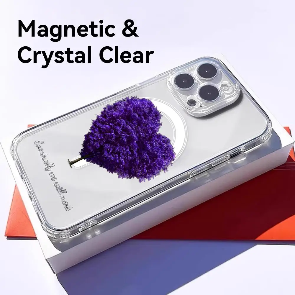 Purple Heart Shaped Tree Phone Case For IPhone18 17 16 15 14 13 12 Pro Max Plus Magnetic Crystal Clear Case Wireless Charge view 3