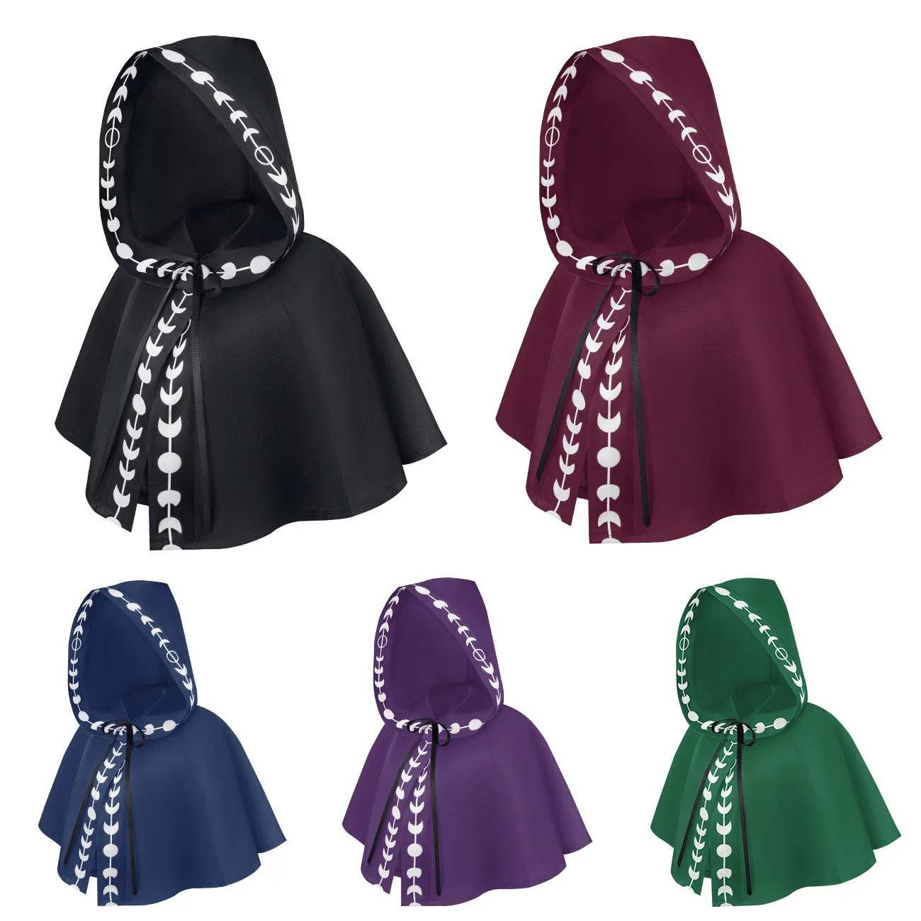 Halloween Medieval Five-Color Print Hooded Cloak Shoulder Wrap Stage Cosplay Performance Costume Women's Ethnic Fashion