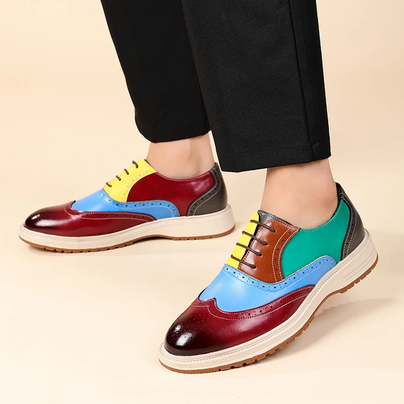 

Fashion Mens Multicolor Leather Oxford Shoes Lace Up Business Casual Wedding Party Footwear Comfortable Formal Dress Shoes