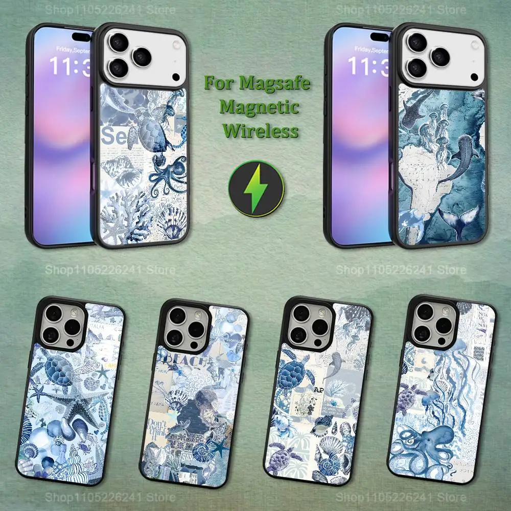 

Sea Fish Art Ocean Shark For iPhone 12,14,11,15,13,16,17,For Magsafe,Plus,Mini, Pro,Max,Magnetic Wireless Charging Case