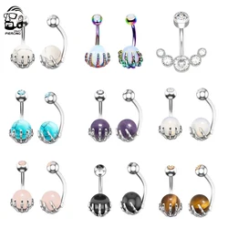 Punk Opalite Navel Piercing Ombligo Skeleton Hand Holding Stone Ball Belly Button Rings 14g Steel Body Jewelry Women Men Oreja