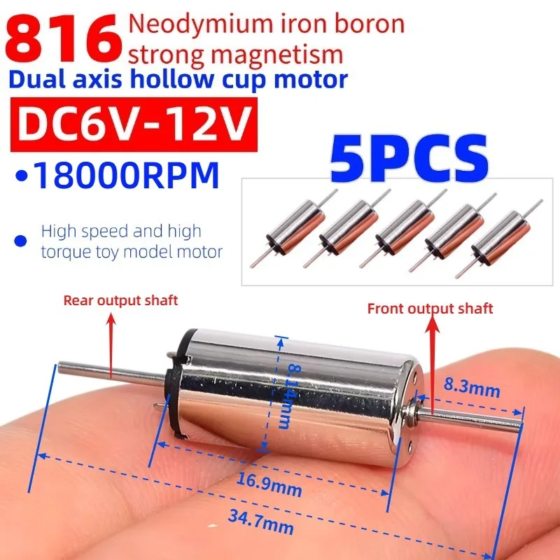 5PCS Super Strong NdFeB Magnet 816 Dual-Axis Coreless DC Motor 6V-12V High Speed High Torque Model Engine for Toys,DIY