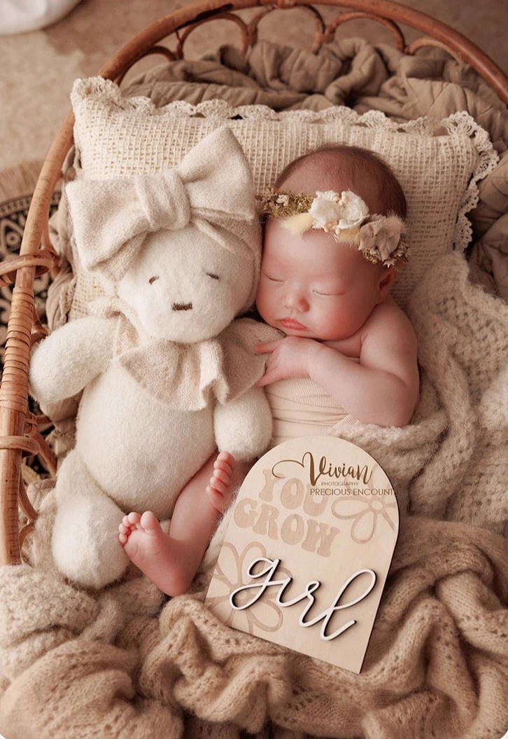 Adereços para fotografia de recém-nascidos, retrô, rattan, berço, roupa de malha, faixa floral, urso, boneca, decoração, acessórios para estúdio fotográfico