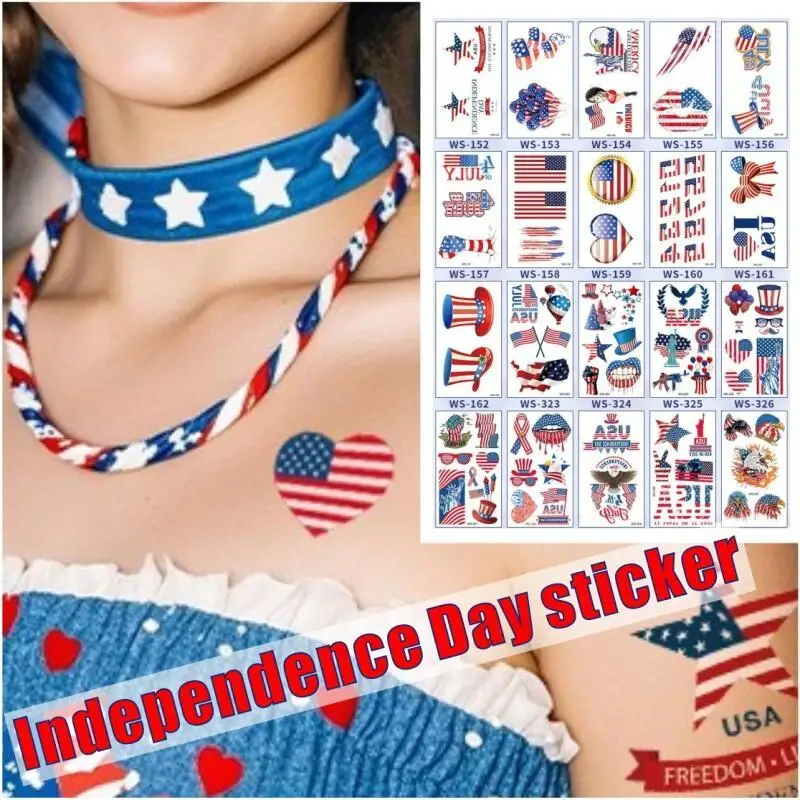 

US Independence Day Face Body Temporary Tattoo Stickers Waterproof Sweatproof American Flag Pattern Disposable Party Decor Prop