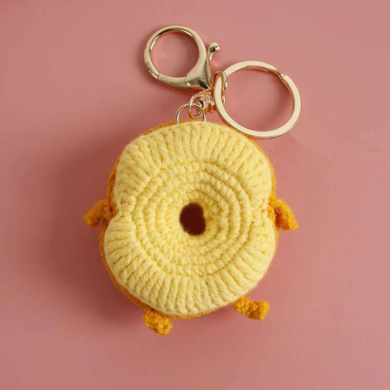 Funny Sandwich Doll Crochet Keychain Cute Bread Knitting Car Keys Keychain Cartoon Food Doll Knitted Keychain For Bag Pendant