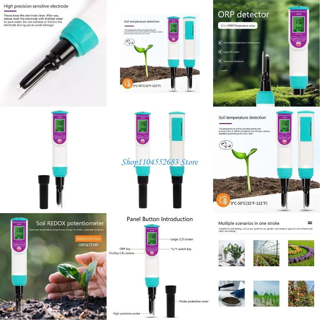 

Y6GD Digital LCD ORP Temperature Meter Heat-resistant Metal Sensors Monitors for Plant