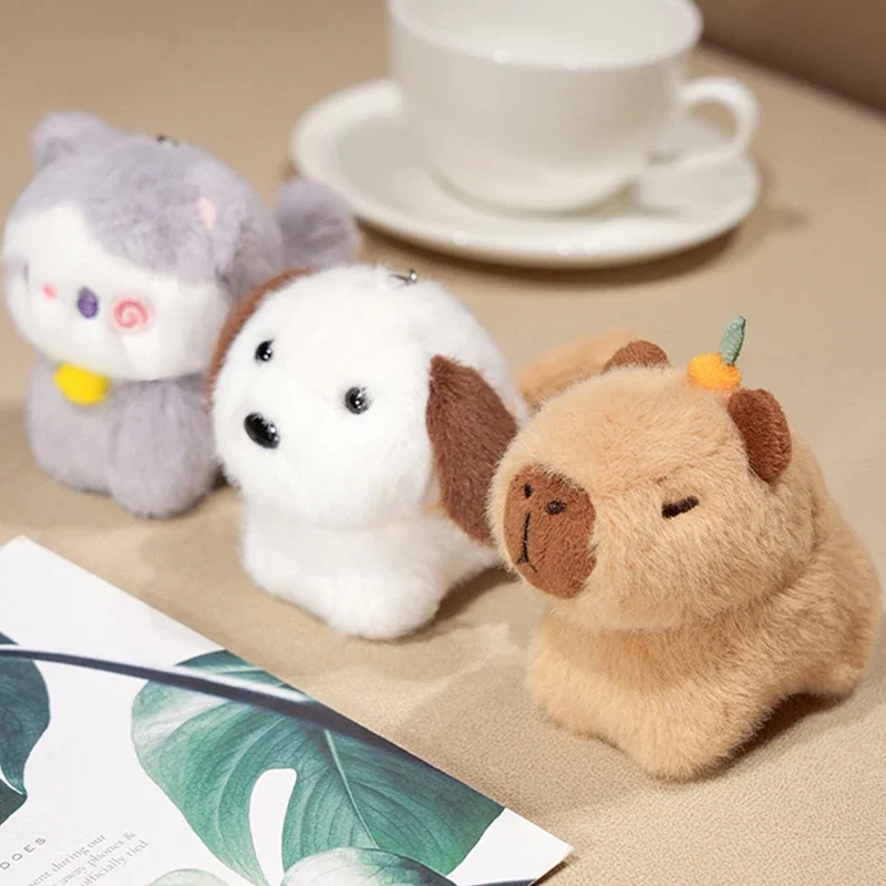 Capybara Plüschtier-Anhänger Capibara Plüsch-Schlüsselanhänger Kawaii Taschen-Schlüsselring Niedliche Hunde- und Katzenpuppen Auto-Dekoration Weihnachtsgeschenk – Detail 9