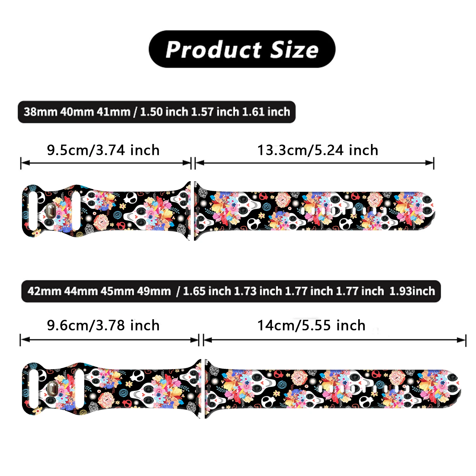 Adorabile cinturino con stampa teschio per Apple Watch serie 10/9/8. Cinturino in morbido silicone compatibile con i modelli iWatch 46mm 44mm 42mm 41mm