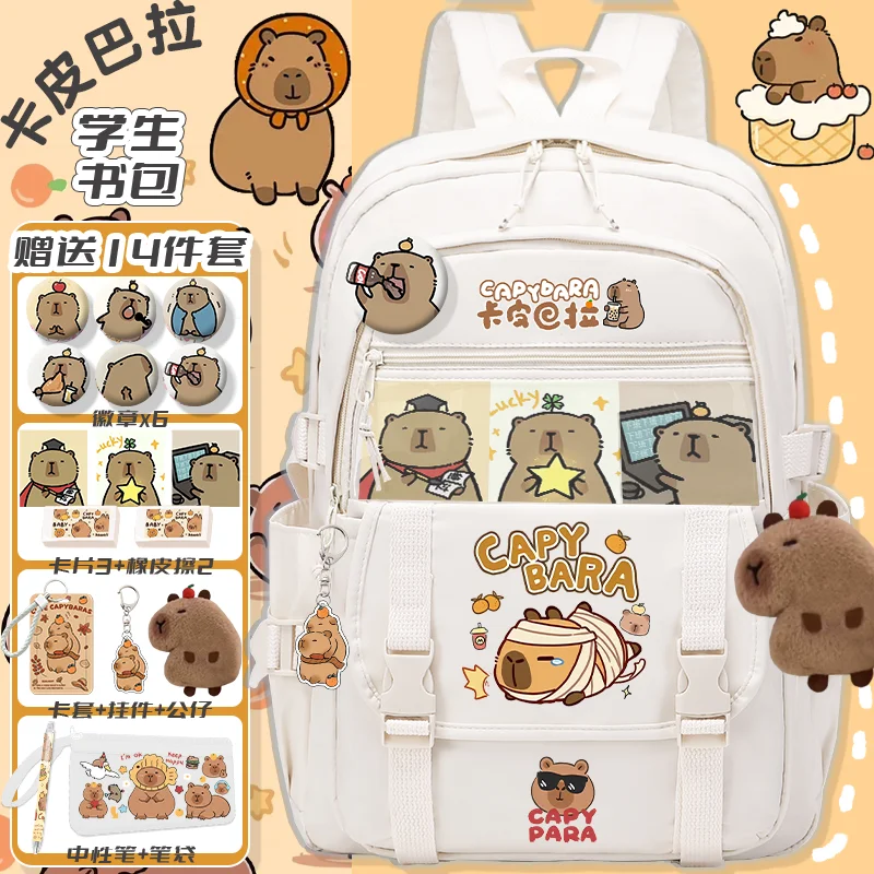 2024 new kapibara children's backpack girls kawaii fashion school backpack large load-reducing school backpack