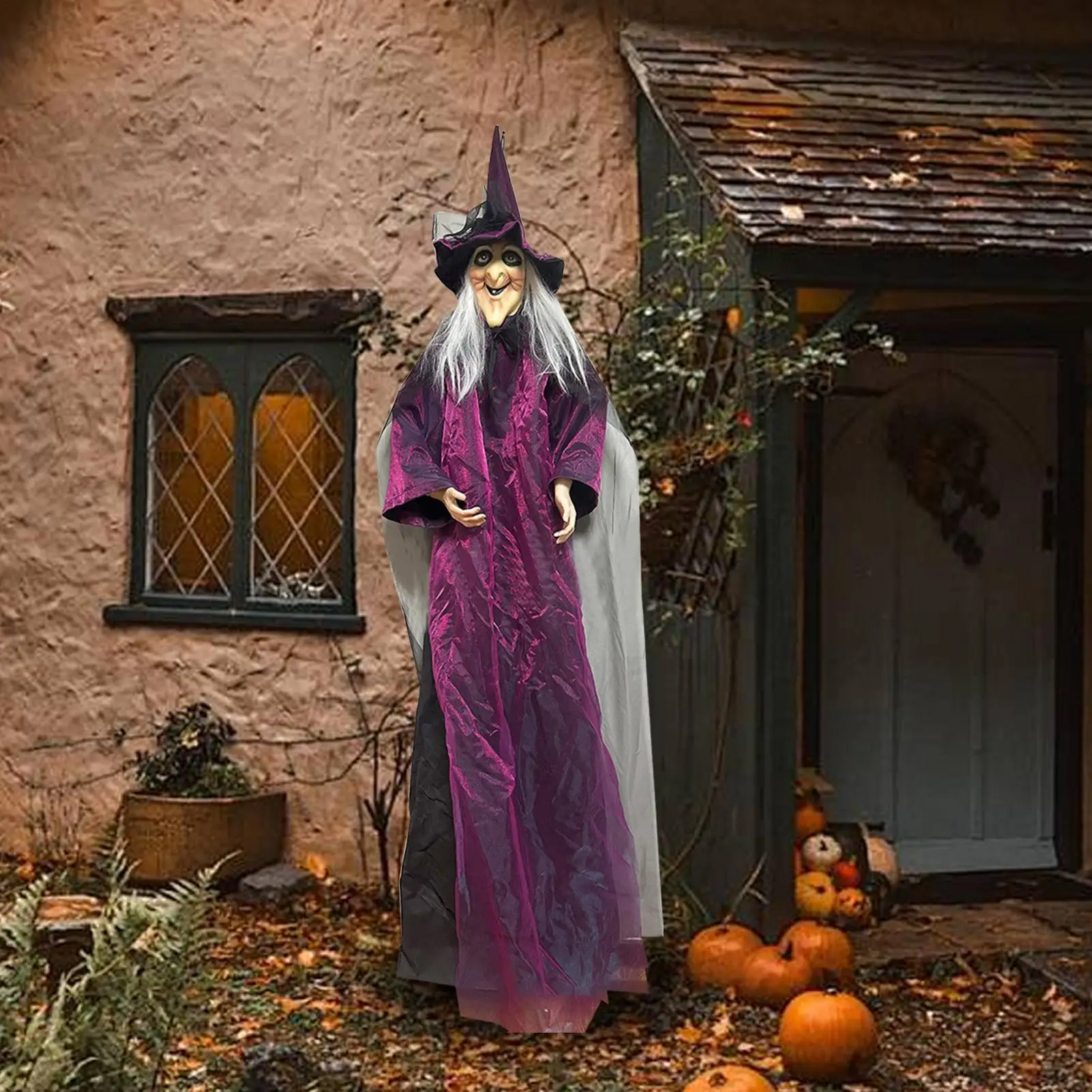 Halloween Talking Witch Sound Activation Spooky Animatronic Witch Halloween Party Decorations With Scary Sound Effect view 3