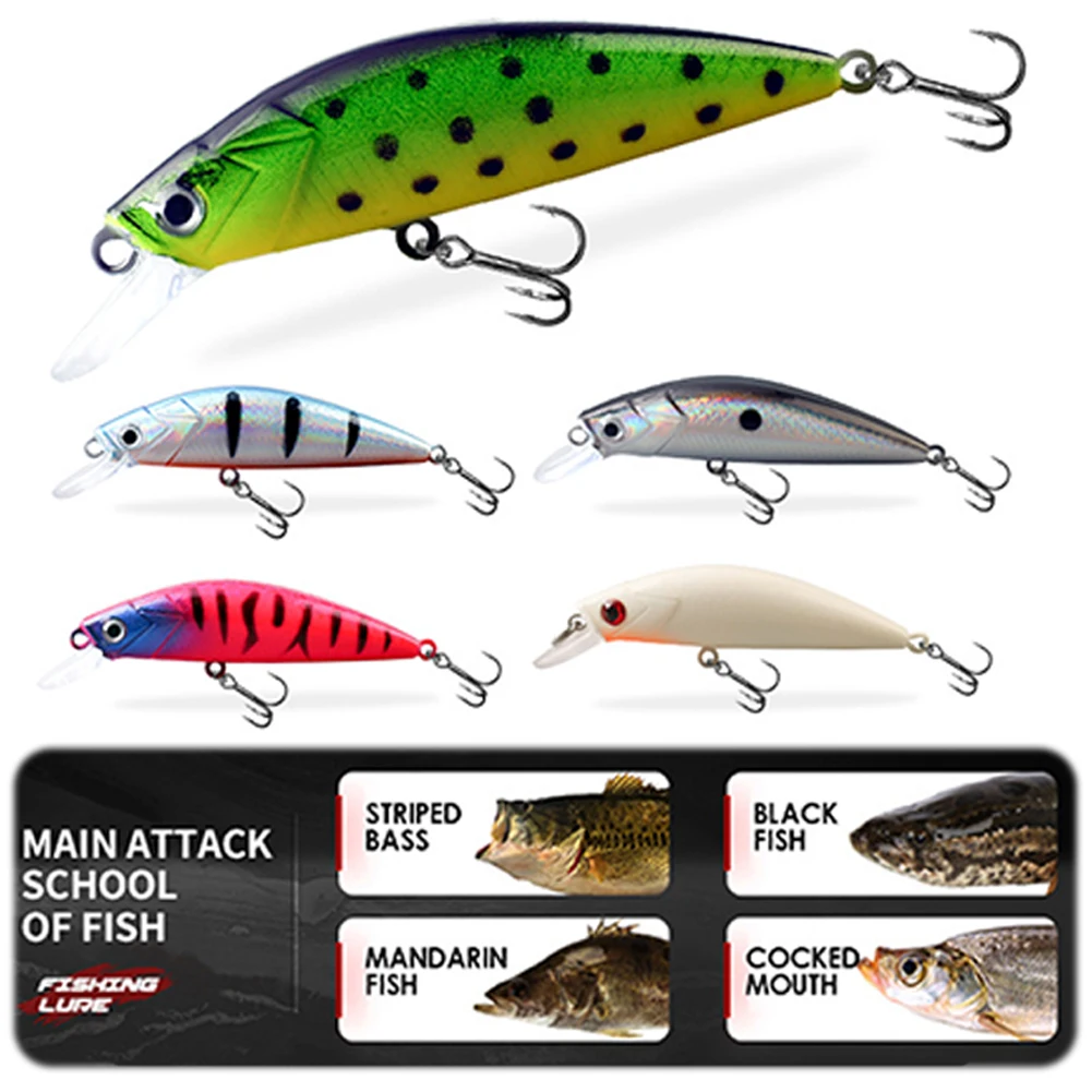 5 個釣りルアーリアルなミノー餌 5 センチメートル人工ハード餌 3D 目ワブラー淡水海水用釣りルアー