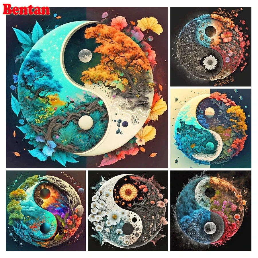 Diamond Painting Tai Chi Yin Yang and Four Seasons Natural Scenery Cross Stitch Diamond Mosaic Embroidery Picture Of Rhinestones