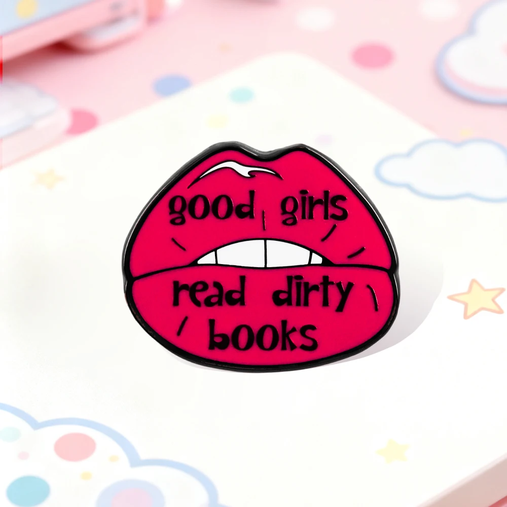 Good Girls Reading Books BroochPersonalized Red Lip Slogan Brooch English Humorous Sentence Enamel Pin Fashion Accessories Gift