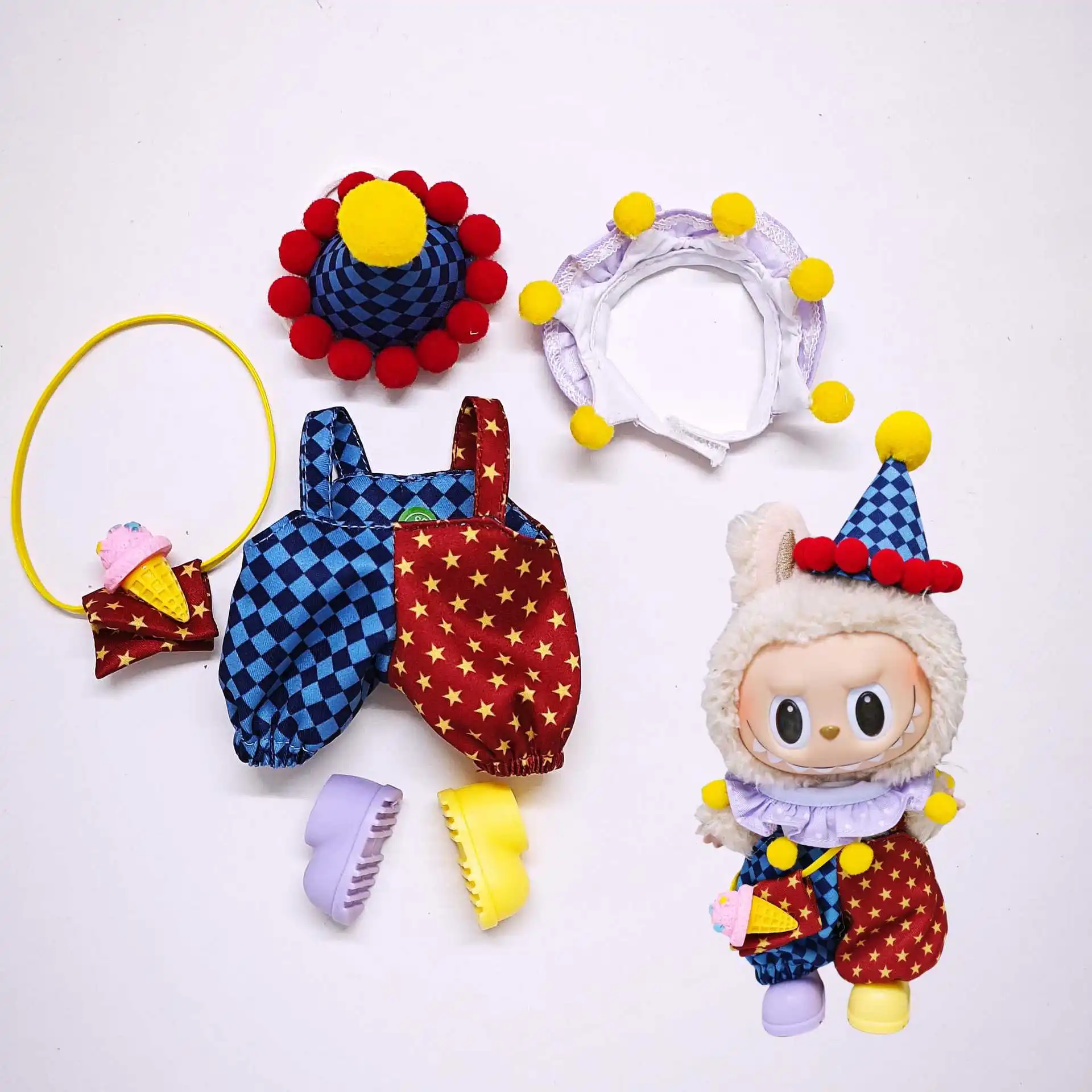 

Clothes for Labubu Circus Clown Costume Set 1st/2nd/3rd Gen Universal Multi-Color Shoes Included Doll Clothes for Plush Toys