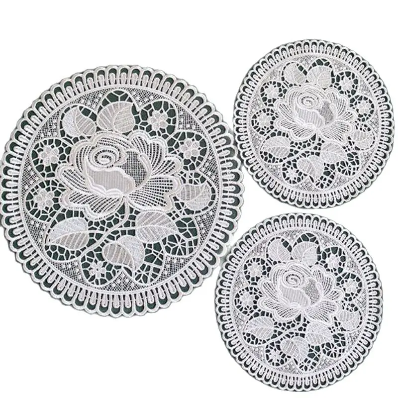 NEW round rose flower embroidery place table mat cloth dining tea coaster wedding Christmas Table decoration and accessories