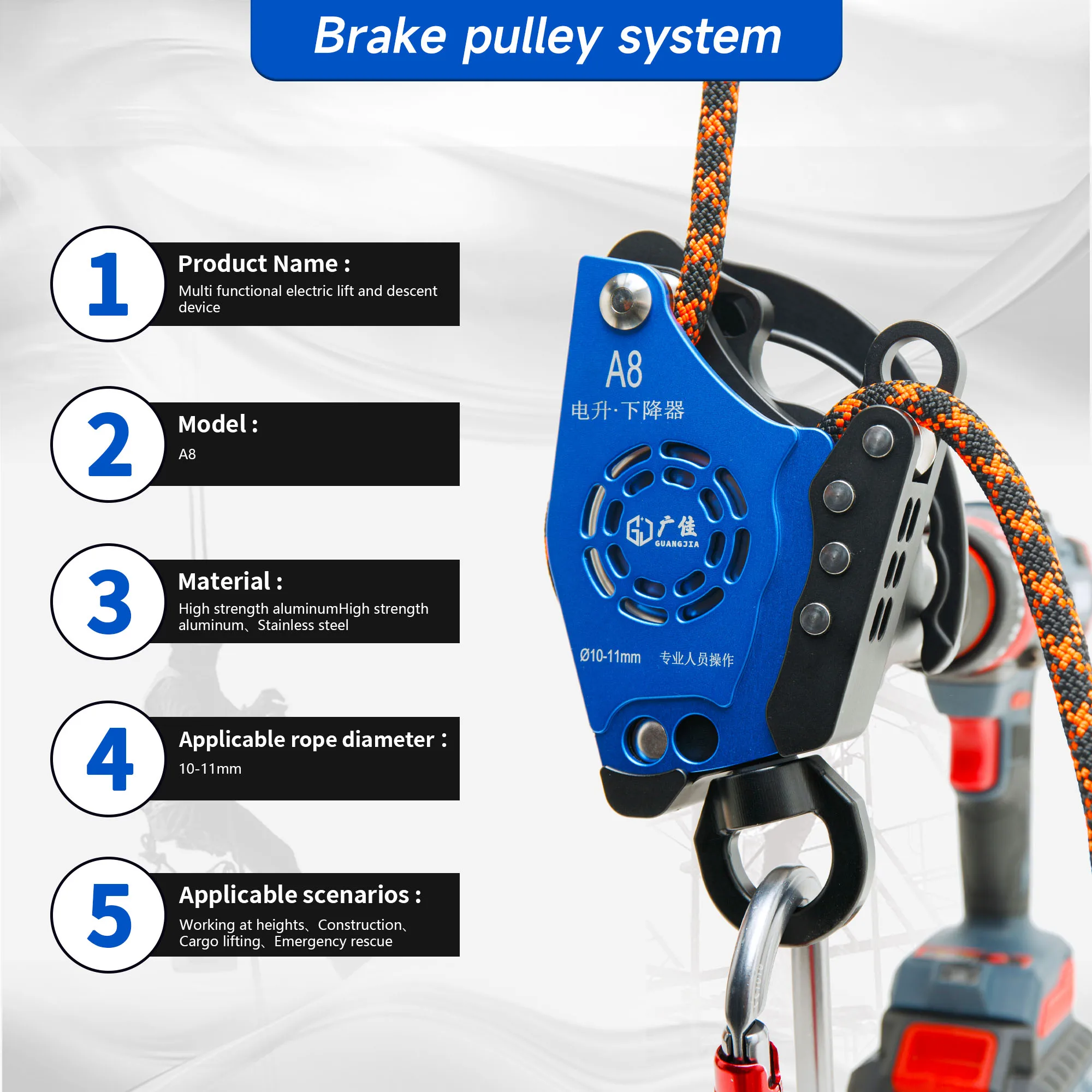 Climbing Machine for Aerial Work, Load Lifting and Emergency Descent Applications