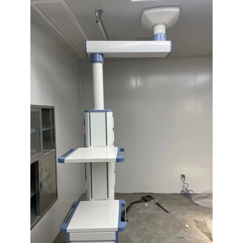 Customizable Single Arm ICU Pendant, Ceiling Hung Medical Tower with Adjustable Shelves for Monitor and IV Pumps