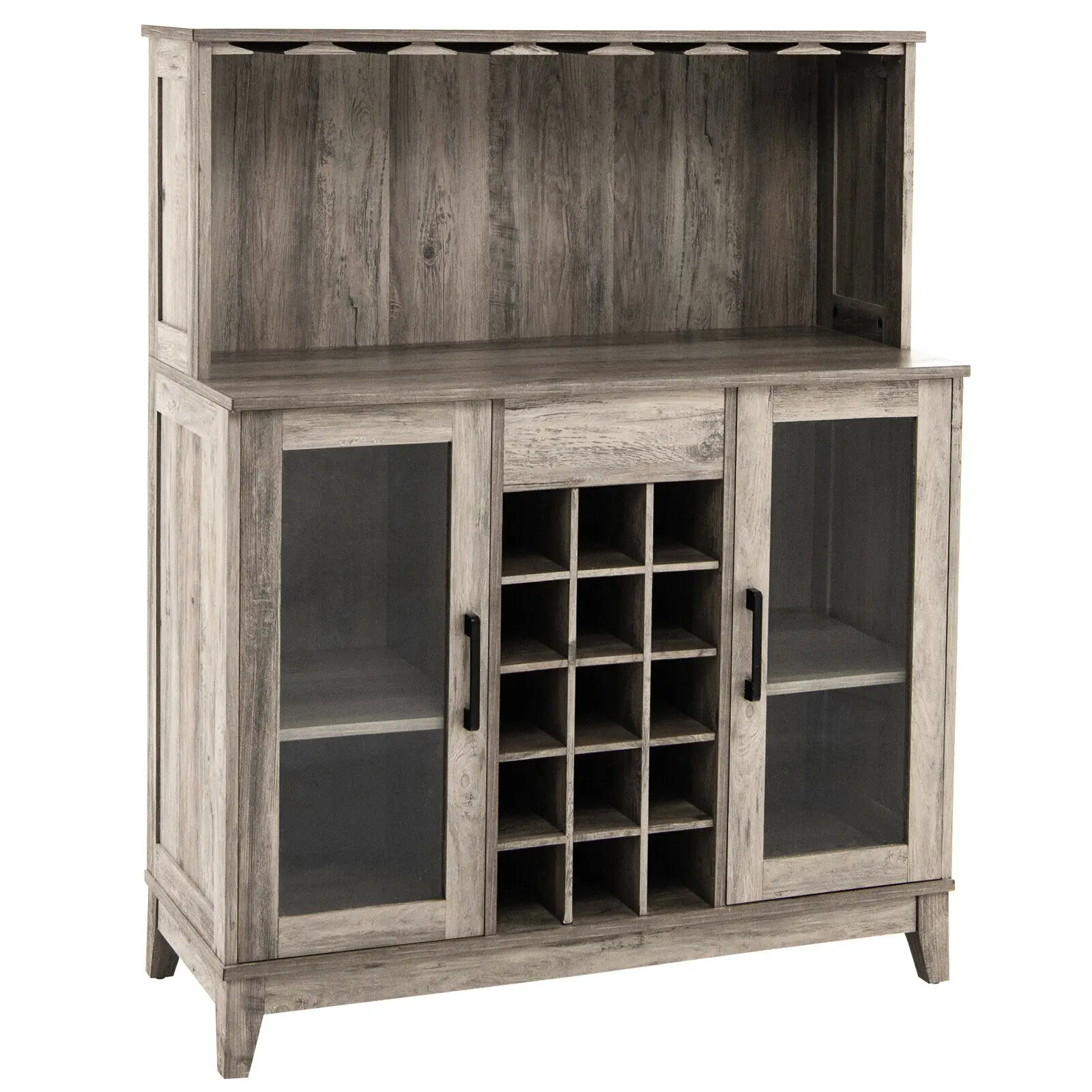 Costway 2-Door Buffet Bar Cabinet Kitchen Storage Sideboard Wine Rack Glass Holder Grey