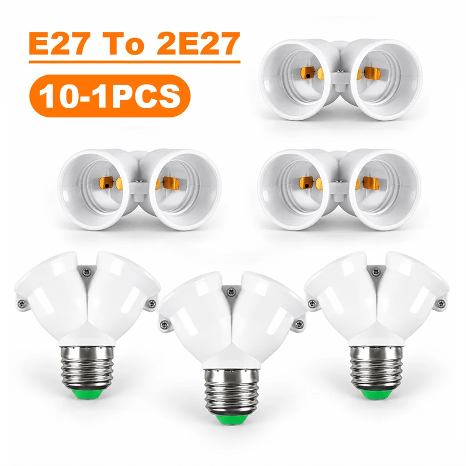 1-10PCS E27 To 2-E27 Splitter Adapter LED Base Bulb Lamp Holder Standard E27 Screw Lighting Socket Home Scene Application