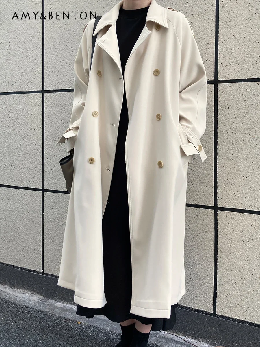 

Autumn New British Retro Loose Mid-length Knee Trench Coat Women Commuter Style Graceful Ladies Solid Color Versatile Thin Coats