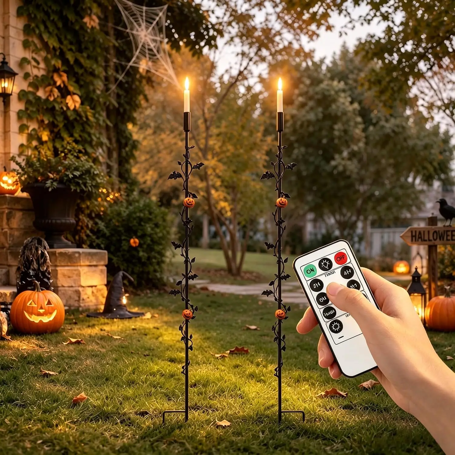 2 Pcs Outdoor Candle Stake Lights with Remote for Wedding Party Aisle Decoration LED Flameless Torch Lights for Garden Pathway Yard Patio Walkway