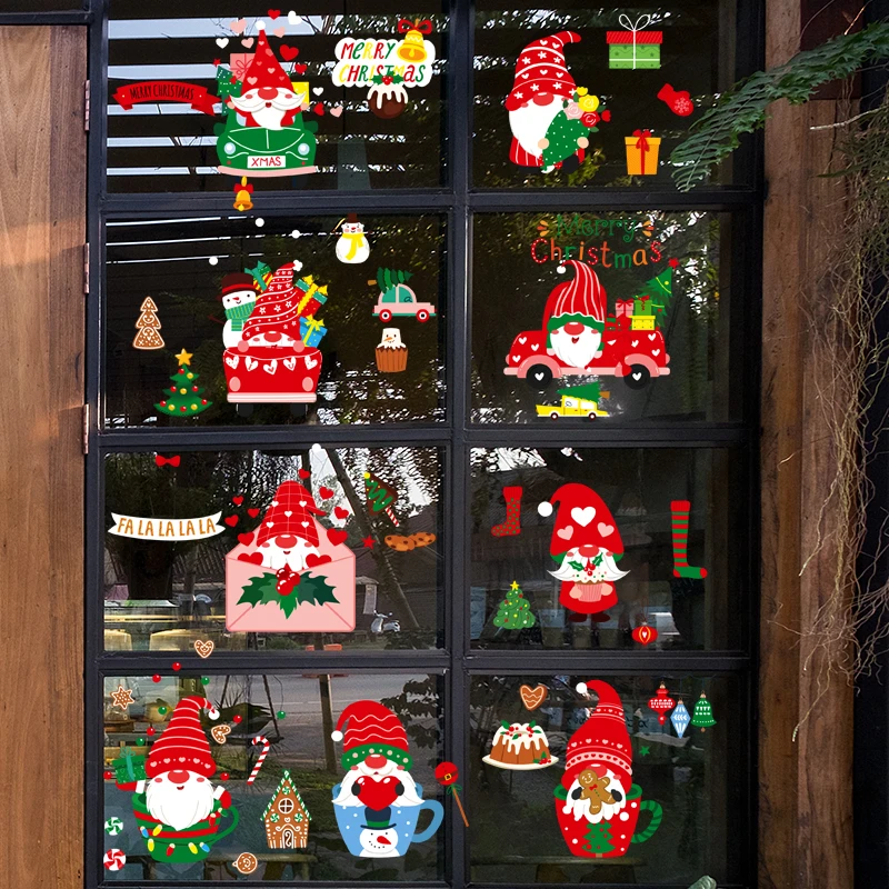 Cartoon Cute Santa Stickers Wall Stickers Window Glass Door Decoration Layout on Both Sides Waterproof Window Sticker