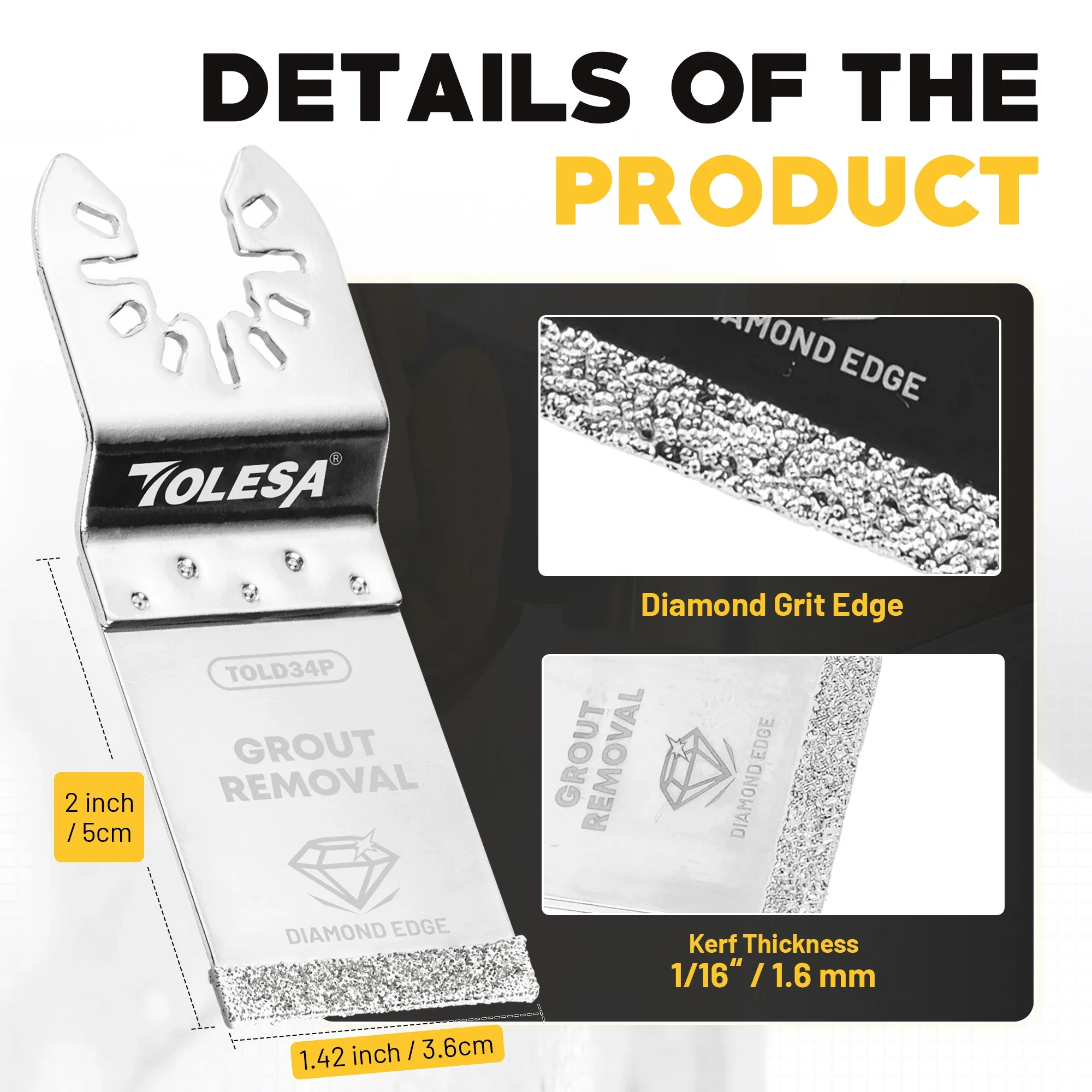TOLESA 3PC Diamond Oscillating Tool Blades Grout Removal Multitool Blade Diamond Grit, Tile Grout Removal Tool, Multi Tool Blade