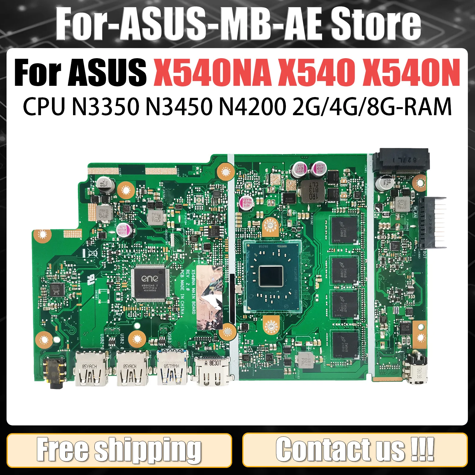 X540NA Mainboard For Asus X540 X540N R540N D540NA X540MA Laptop Motherboard With N3350 N3450 N4200 CPU 2G/4G/8G-RAM