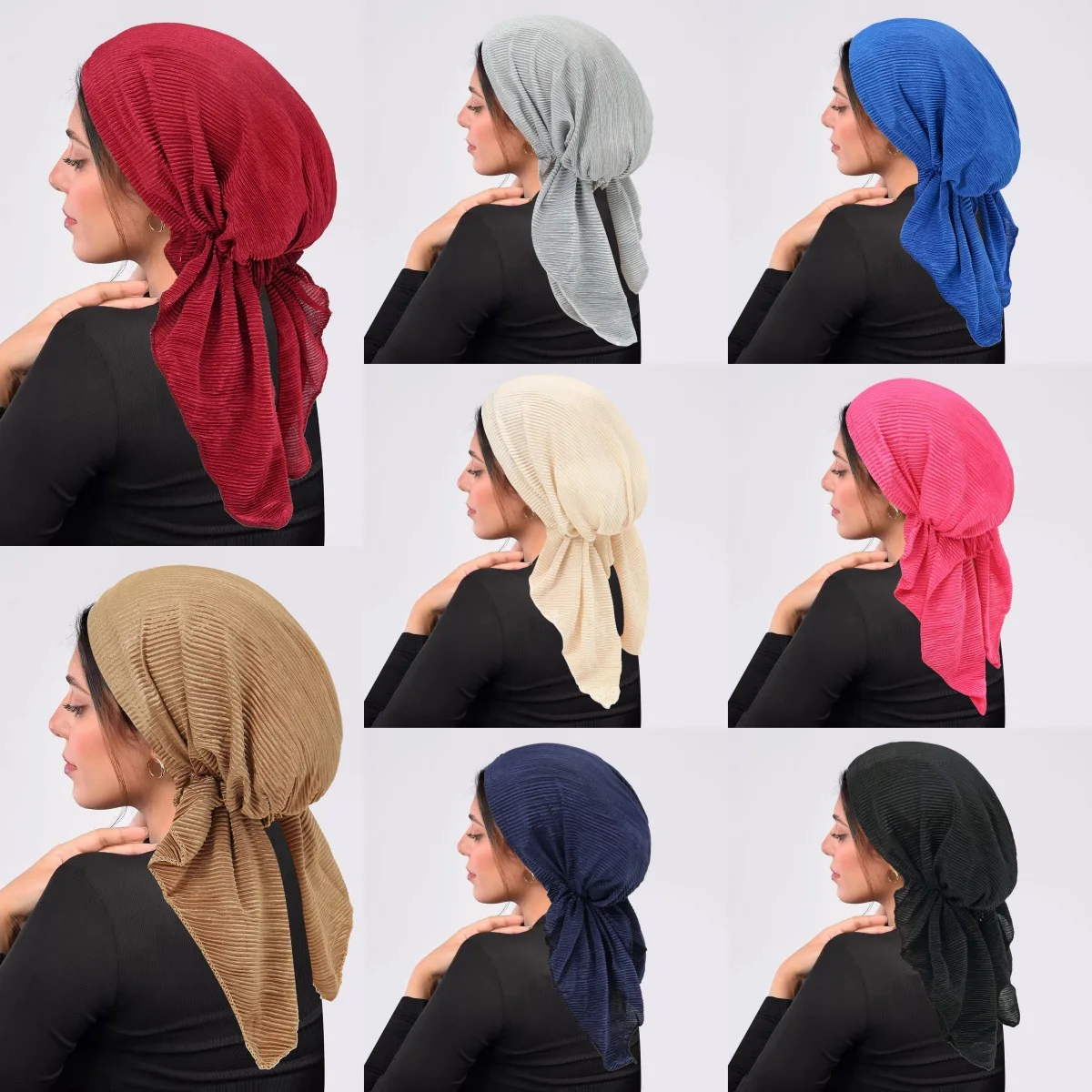 Novas mulheres pré-amarrado chapéu muçulmano hijab plissado lenço turbante quimio boné perda de cabelo cabeça envoltório bandanas bandana turbante mujer