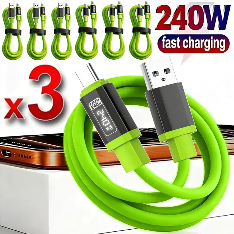 1/2/3PCS 240W Fast Charging Cable with Real-Time Power Display USB Type-C High-speed Data Transfer Cord for iPhone 17 16 15