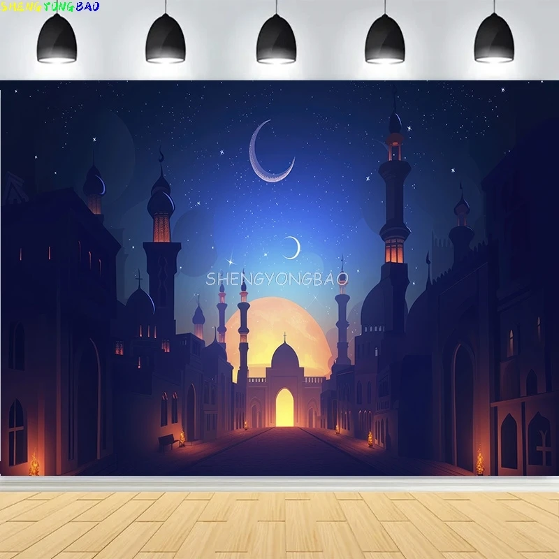 عيد الفطر التوضيح مع مسجد فانوس خلفيات للتصوير الفوتوغرافي الإسلامية الأضحى العربية قصر استوديو الصور خلفية MO-01