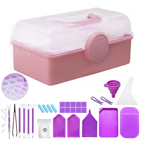 57Bottles Three-layer Multifunctional Diamond Painting Suitcase Container Cosmetics Portable Storage Box Tools Tray Accessories