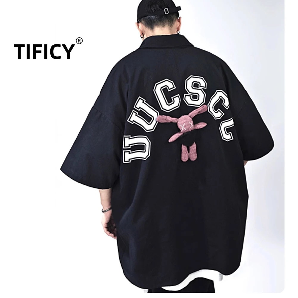 

High Street Tees T-shirts Tops Men's Summer Thin Hip-hop Short Sleeved Shirt Loose Plus Print Five Quarter Sleeve Tshirt