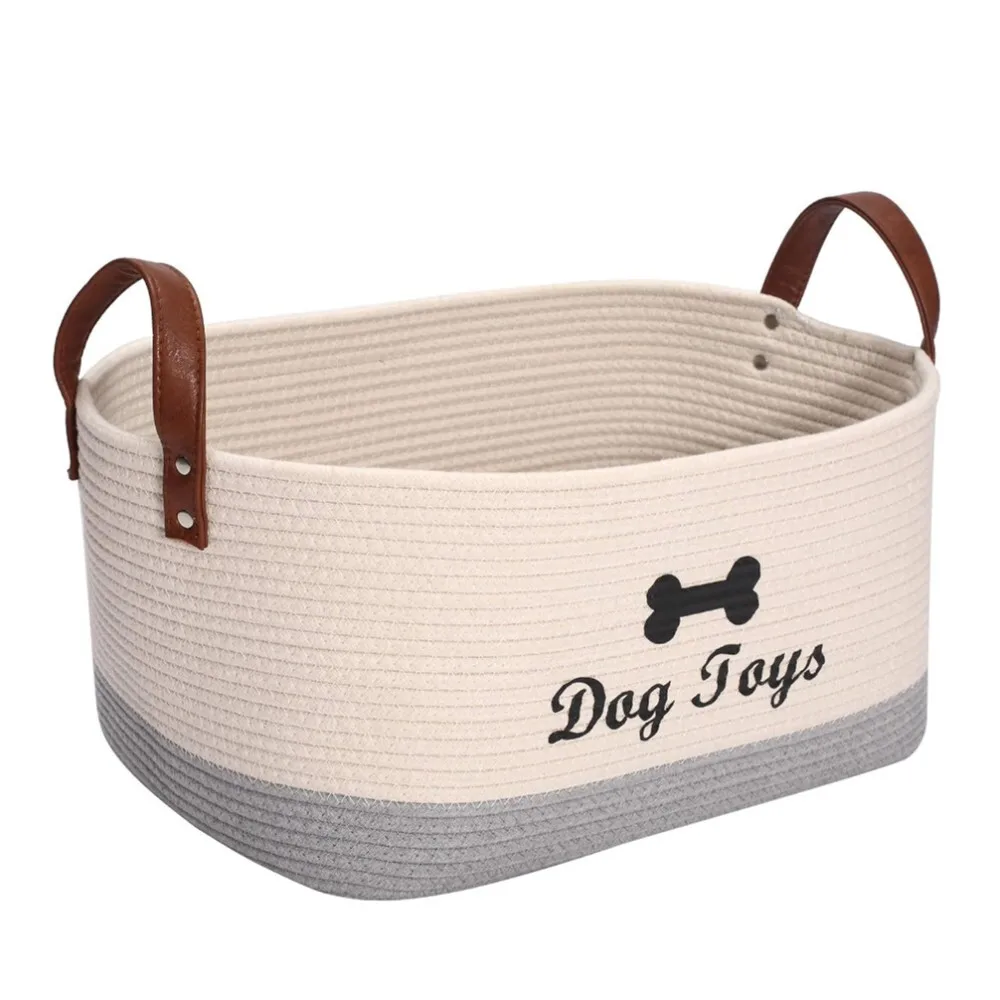 

Natural Cotton Rope Woven Storage Basket for Home Organization Pet Toy Dog Accessories Living Room Decor Utility Bin