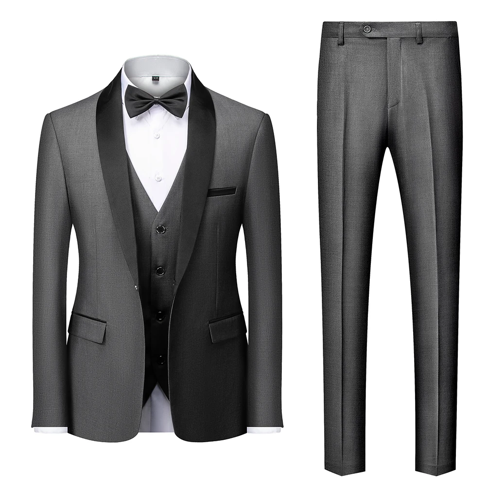 Men Mariage Color Block Collar Suits Jacket Trousers Waistcoat Male Business Casual Wedding Blazers Coat Vest Pants 3 Pieces Set