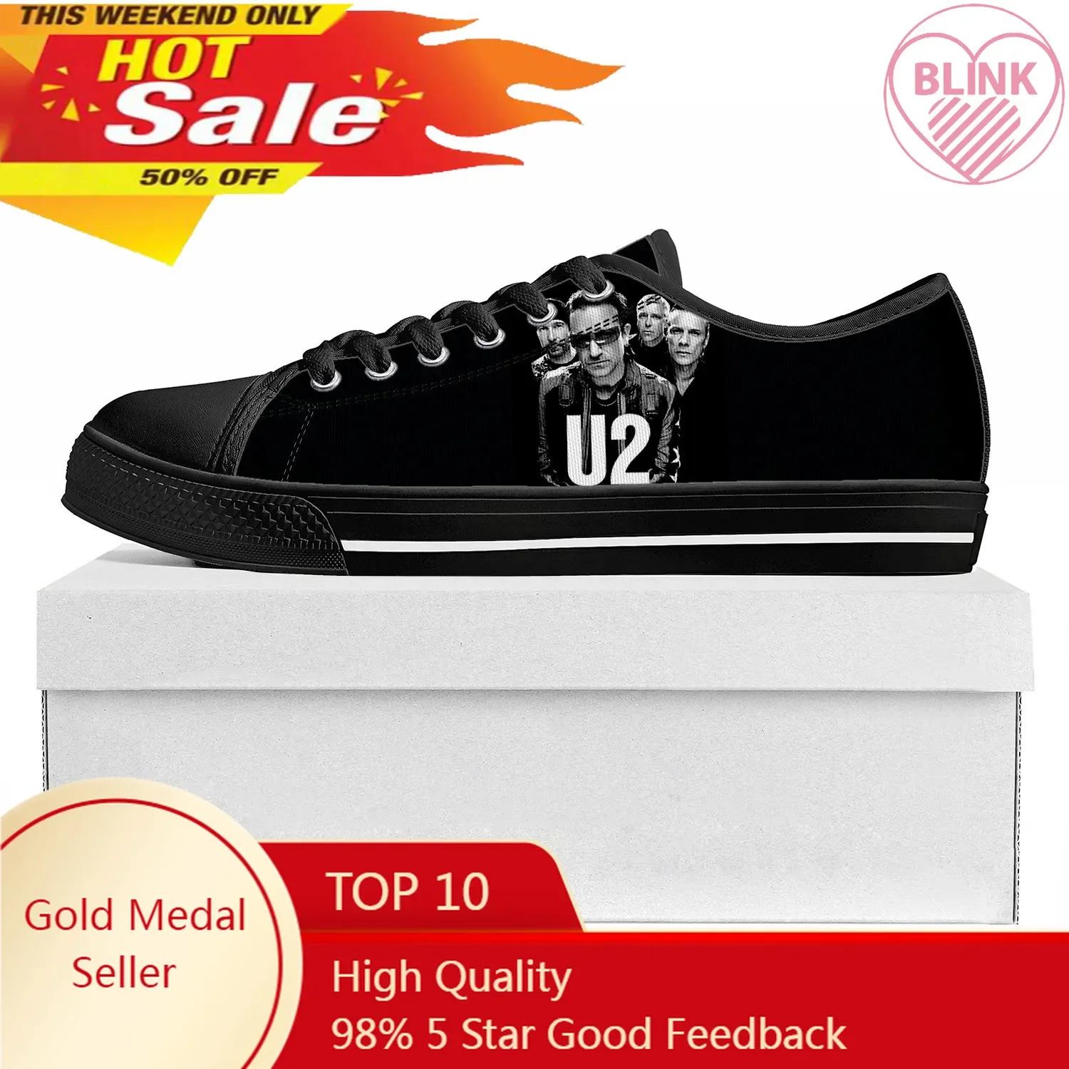 U2 Rock Band-Baskets basses punk pour hommes et femmes, chaussures de couple décontractées, chaussures en toile pour adolescents, chaussures personnalisées, mode de haute qualité