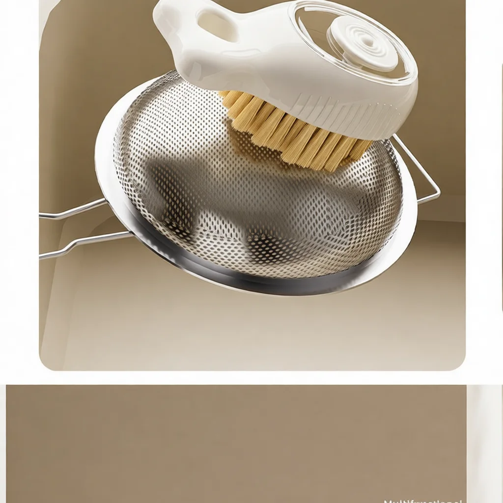 Press Style Liquid Soap Dispensing Brush Kitchen Cleaning Scrubber For Pots Pans Dishes Sinks Fabric Clothes Shoe Surface Wash